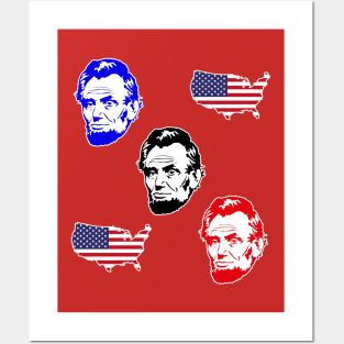 Abe Lincoln Face American Flag Posters and Art